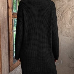 Kadın Uzun Kollu V Yakalı Düğmeli Mini Triko Elbise , 30205