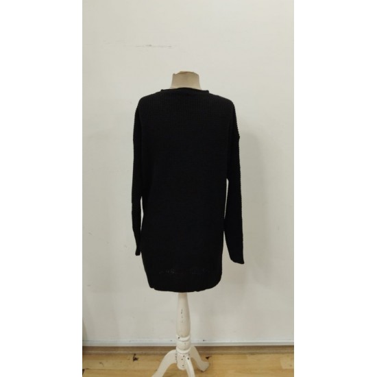 Kadın Uzun Kollu V Yakalı Düğmeli Mini Triko Elbise , 30205