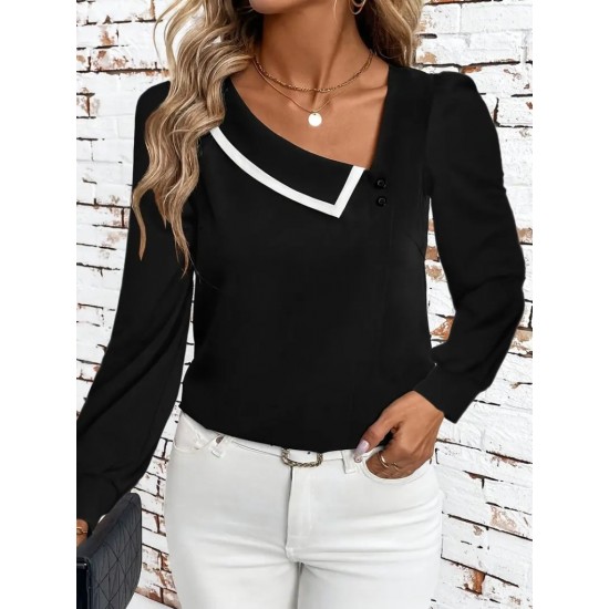 Kadın Uzun Kollu Yaka Detaylı Düğmeli Ithal Krep Bluz , 30204 Kadın Uzun Kollu Yaka Detaylı Düğmeli Ithal Krep Bluz , 30204