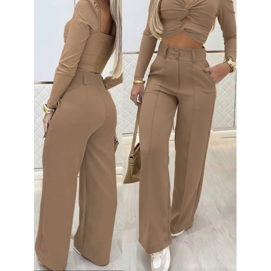 Kadın Uzun Kollu Göğüs Dekolteli Ithal Krep Bluz Ve Pantolon Ikili Takım , 30198 Kadın Uzun Kollu Göğüs Dekolteli Ithal Krep Bluz Ve Pantolon Ikili Takım , 30198