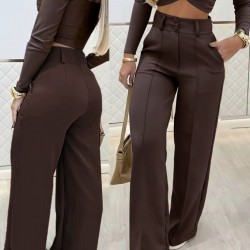 Kadın Uzun Kollu Göğüs Dekolteli Ithal Krep Bluz Ve Pantolon Ikili Takım , 30197