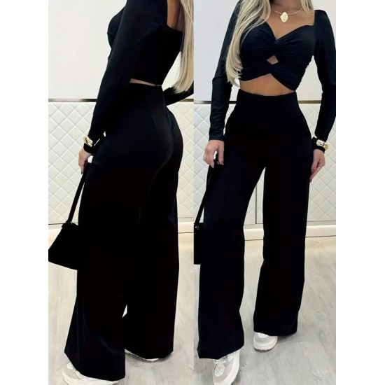 Kadın Uzun Kollu Göğüs Dekolteli Ithal Krep Bluz Ve Pantolon Ikili Takım , 30196 Kadın Uzun Kollu Göğüs Dekolteli Ithal Krep Bluz Ve Pantolon Ikili Takım , 30196