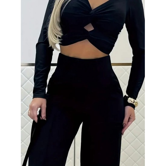 Kadın Uzun Kollu Göğüs Dekolteli Ithal Krep Bluz Ve Pantolon Ikili Takım , 30196 Kadın Uzun Kollu Göğüs Dekolteli Ithal Krep Bluz Ve Pantolon Ikili Takım , 30196