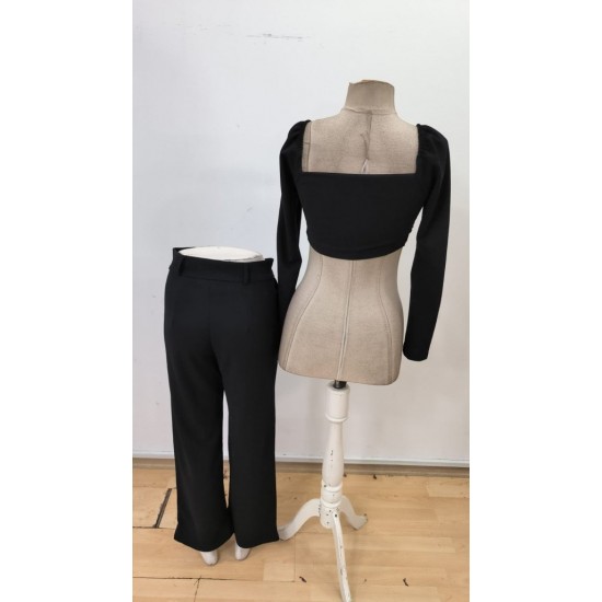 Kadın Uzun Kollu Göğüs Dekolteli Ithal Krep Bluz Ve Pantolon Ikili Takım , 30196 Kadın Uzun Kollu Göğüs Dekolteli Ithal Krep Bluz Ve Pantolon Ikili Takım , 30196