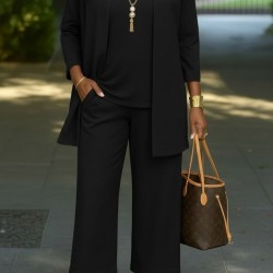 Kadın Uzun Kollu önü Açık Modal Ceket Kolsuz Viskon Iki Iplik Bluz Ve Pantolon üçlü Takım , 30195