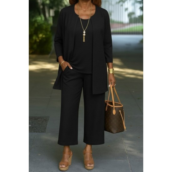 Kadın Uzun Kollu önü Açık Modal Ceket Kolsuz Viskon Iki Iplik Bluz Ve Pantolon üçlü Takım , 30195