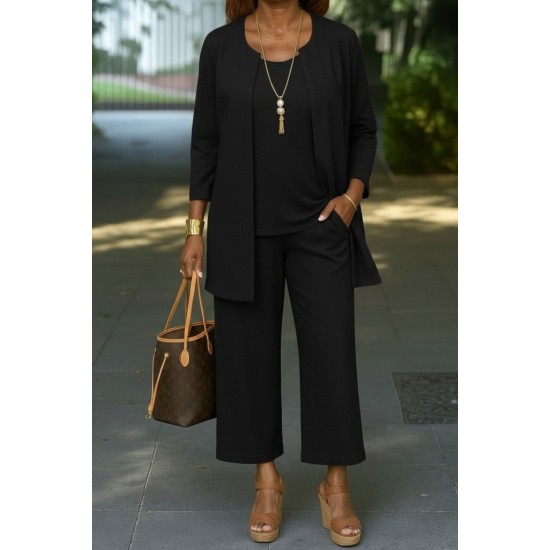 Kadın Uzun Kollu önü Açık Modal Ceket Kolsuz Viskon Iki Iplik Bluz Ve Pantolon üçlü Takım , 30195