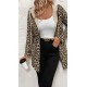 Kadın Uzun Kollu Kapşonlu çift Taraflı Cepli Bağcıklı Fermuarlı Viskon Iki Iplik Leopar Ceket, 30208