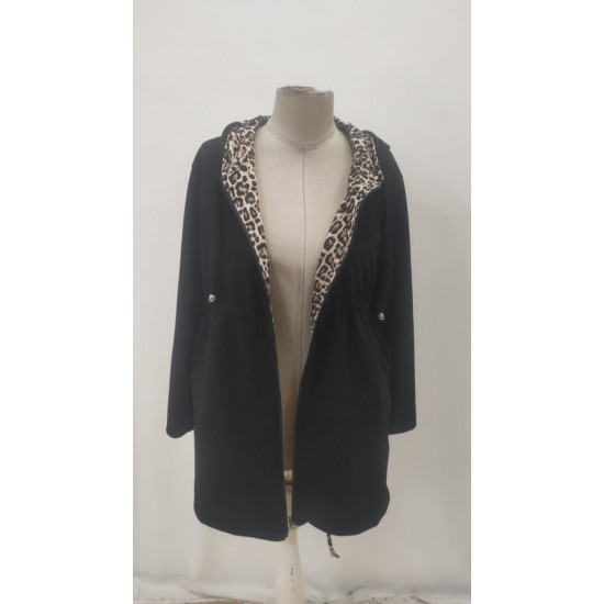 Kadın Uzun Kollu Kapşonlu çift Taraflı Cepli Bağcıklı Fermuarlı Viskon Iki Iplik Ceket, 30207