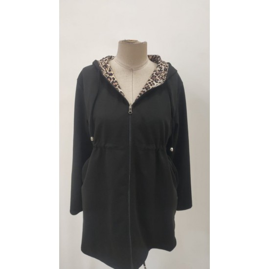 Kadın Uzun Kollu Kapşonlu çift Taraflı Cepli Bağcıklı Fermuarlı Viskon Iki Iplik Ceket, 30207