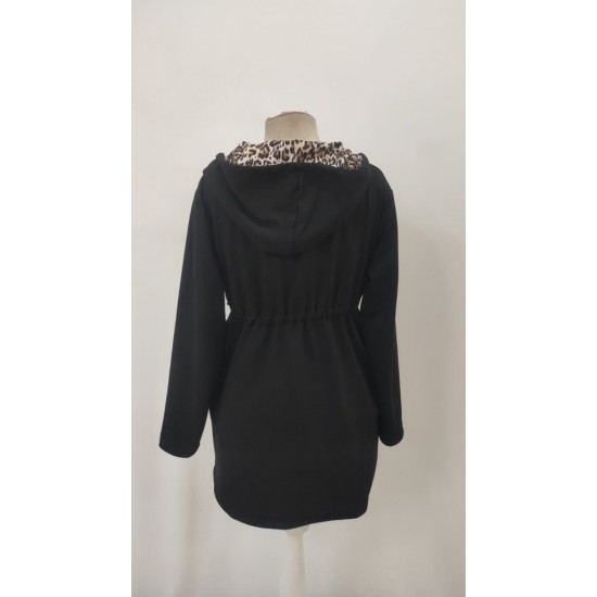 Kadın Uzun Kollu Kapşonlu çift Taraflı Cepli Bağcıklı Fermuarlı Viskon Iki Iplik Ceket, 30207