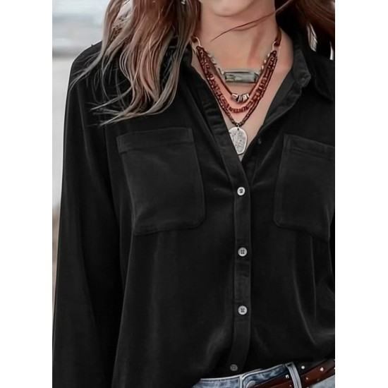 Kadın Uzun Kollu Yakalı önden Düğmeli Cep Detaylı Kadife Gömlek , 30209 Kadın Uzun Kollu Yakalı önden Düğmeli Cep Detaylı Kadife Gömlek , 30209