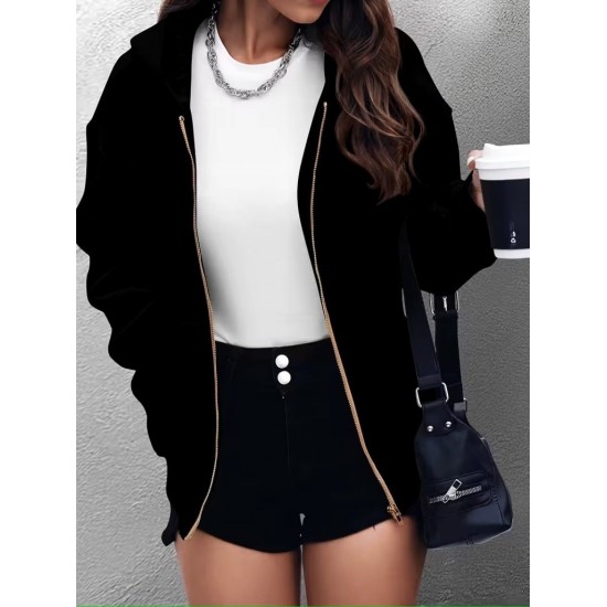 Kadın Uzun Kollu Kapşonlu Fermuarlı önden Cep Detaylı şardonlu Iki Iplik Ceket, 30217