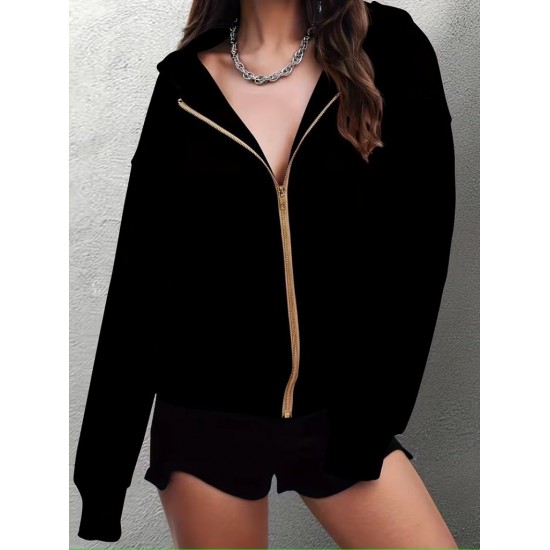 Kadın Uzun Kollu Kapşonlu Fermuarlı önden Cep Detaylı şardonlu Iki Iplik Ceket, 30217