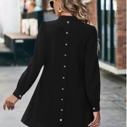 Kadın Uzun Kollu V Yakalı Arkadan Düğmeli Mini Ithal Krep Elbise , 30215