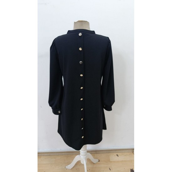 Kadın Uzun Kollu V Yakalı Arkadan Düğmeli Mini Ithal Krep Elbise , 30215