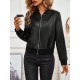 Kadın Uzun Kollu önden Fermuarlı Deri Kısa Ceket, 30218