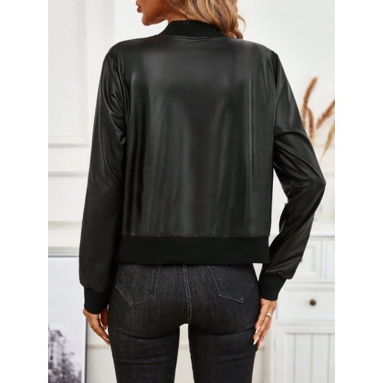 Kadın Uzun Kollu önden Fermuarlı Deri Kısa Ceket, 30218