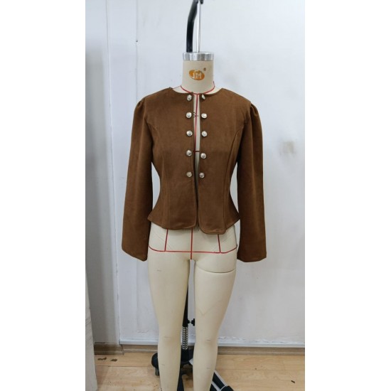 Kadın Uzun Kollu önü Açık Düğmeli Kısa Süet Ceket , 30225