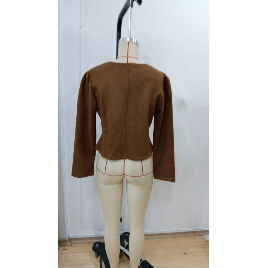 Kadın Uzun Kollu önü Açık Düğmeli Kısa Süet Ceket , 30225