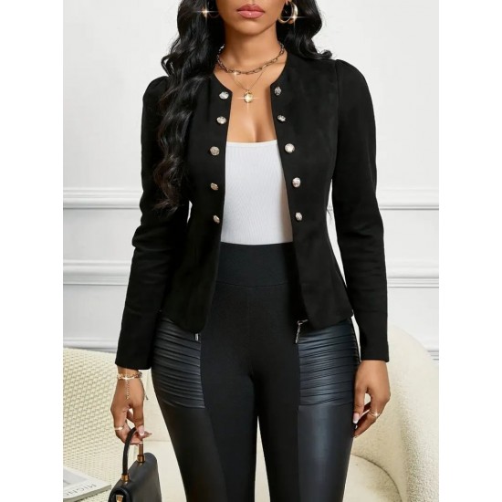 Kadın Uzun Kollu önü Açık Düğmeli Kısa Süet Ceket , 30223