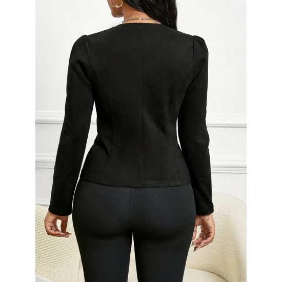 Kadın Uzun Kollu önü Açık Düğmeli Kısa Süet Ceket , 30223