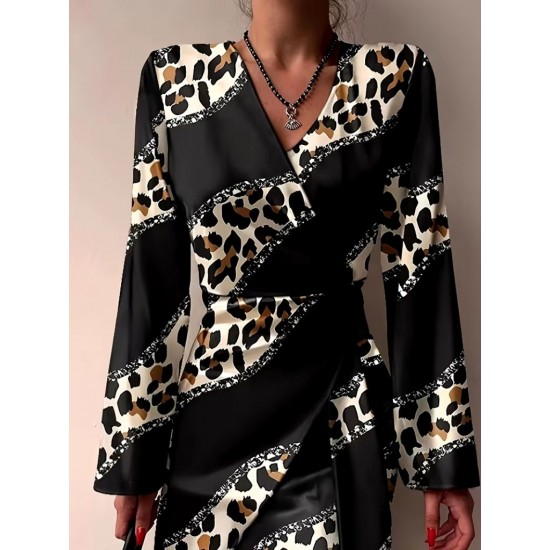 Kadın Uzun Kollu Kruvaze Yakalı Asimetrik Detaylı Mini Modal Elbise, 30222