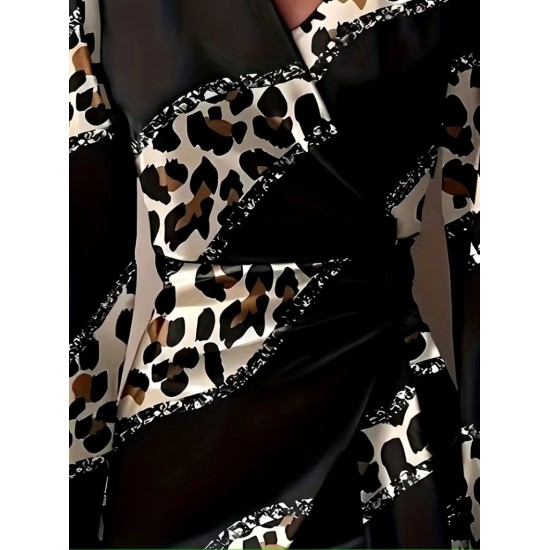 Kadın Uzun Kollu Kruvaze Yakalı Asimetrik Detaylı Mini Modal Elbise, 30222