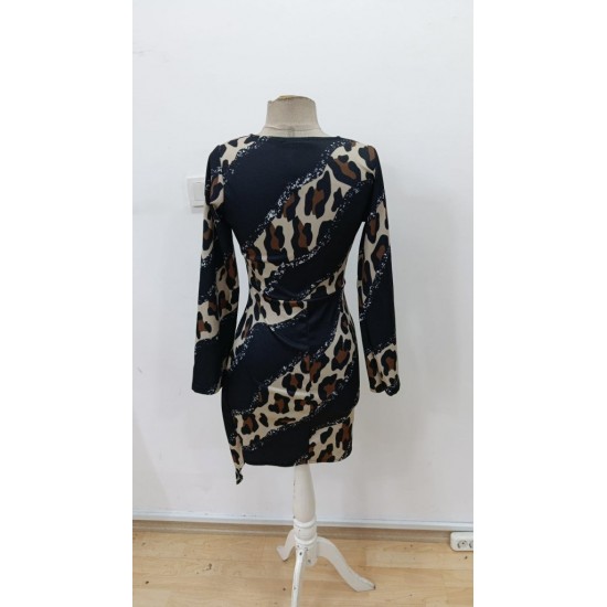 Kadın Uzun Kollu Kruvaze Yakalı Asimetrik Detaylı Mini Modal Elbise, 30222