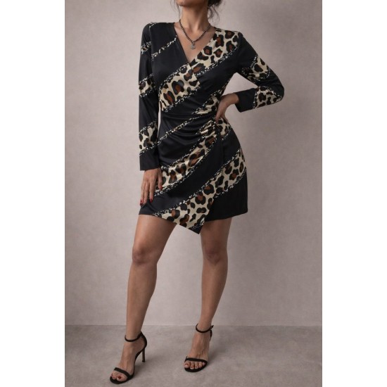 Kadın Uzun Kollu Kruvaze Yakalı Asimetrik Detaylı Mini Modal Elbise, 30222