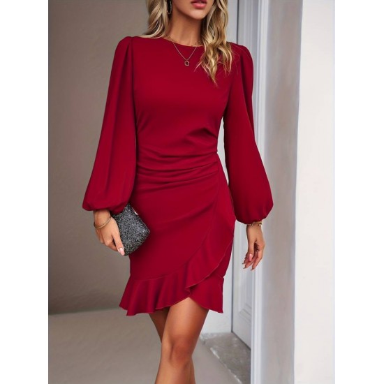 Kadın Uzun Kollu Bisiklet Yaka önden Volanlı Ithal Krep Elbise , 29473 Kadın Uzun Kollu Bisiklet Yaka önden Volanlı Ithal Krep Elbise , 29473