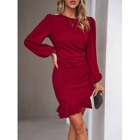 Kadın Uzun Kollu Bisiklet Yaka önden Volanlı Ithal Krep Elbise , 29473 Kadın Uzun Kollu Bisiklet Yaka önden Volanlı Ithal Krep Elbise , 29473