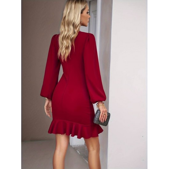 Kadın Uzun Kollu Bisiklet Yaka önden Volanlı Ithal Krep Elbise , 29473 Kadın Uzun Kollu Bisiklet Yaka önden Volanlı Ithal Krep Elbise , 29473