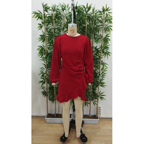 Kadın Uzun Kollu Bisiklet Yaka önden Volanlı Ithal Krep Elbise , 29473 Kadın Uzun Kollu Bisiklet Yaka önden Volanlı Ithal Krep Elbise , 29473