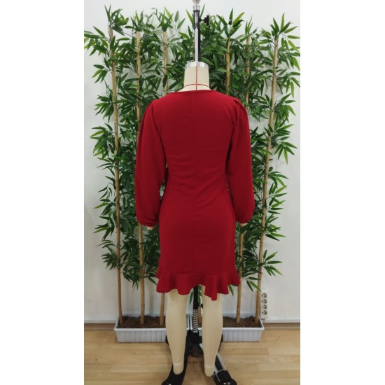 Kadın Uzun Kollu Bisiklet Yaka önden Volanlı Ithal Krep Elbise , 29473 Kadın Uzun Kollu Bisiklet Yaka önden Volanlı Ithal Krep Elbise , 29473