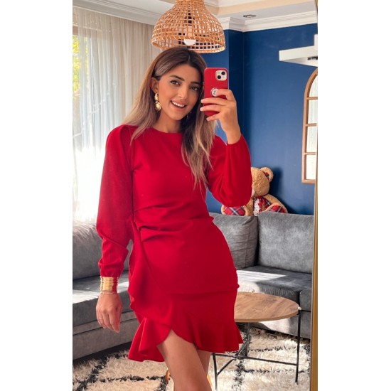 Kadın Uzun Kollu Bisiklet Yaka önden Volanlı Ithal Krep Elbise , 29473 Kadın Uzun Kollu Bisiklet Yaka önden Volanlı Ithal Krep Elbise , 29473