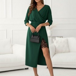 Kadın Uzun Kollu Kruvaze Yakalı Yandan Dantelli Midi Ithal Krep Elbise , 30229 Kadın Uzun Kollu Kruvaze Yakalı Yandan Dantelli Midi Ithal Krep Elbise , 30229