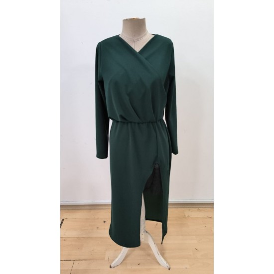 Kadın Uzun Kollu Kruvaze Yakalı Yandan Dantelli Midi Ithal Krep Elbise , 30229