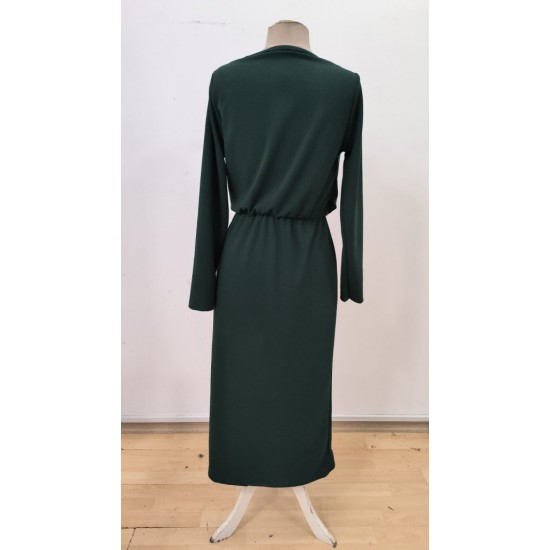 Kadın Uzun Kollu Kruvaze Yakalı Yandan Dantelli Midi Ithal Krep Elbise , 30229