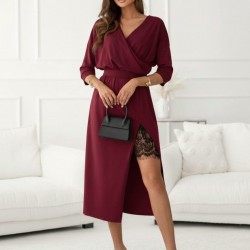 Kadın Uzun Kollu Kruvaze Yakalı Yandan Dantelli Midi Ithal Krep Elbise , 30228 Kadın Uzun Kollu Kruvaze Yakalı Yandan Dantelli Midi Ithal Krep Elbise , 30228