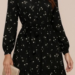 Kadın Uzun Kollu Hakim Yakalı Düğmeli Kuşaklı Desenli Maxi Mikro Süprem Elbise, 30235 Kadın Uzun Kollu Hakim Yakalı Düğmeli Kuşaklı Desenli Maxi Mikro Süprem Elbise, 30235