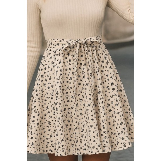 Kadın Uzun Kollu Balıkçı Yaka Belden Bağlamalı üst Kaşkorse Eteği Dalgıç Kısa Elbise , 30232