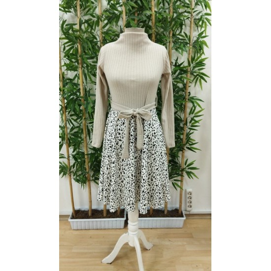 Kadın Uzun Kollu Balıkçı Yaka Belden Bağlamalı üst Kaşkorse Eteği Dalgıç Kısa Elbise , 30232