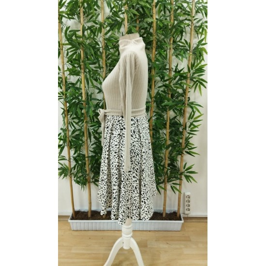 Kadın Uzun Kollu Balıkçı Yaka Belden Bağlamalı üst Kaşkorse Eteği Dalgıç Kısa Elbise , 30232