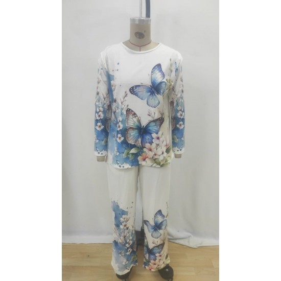 Kadın Uzun Kollu Bisiklet Yaka Kelebek Desenli Süprem Alt üst Takım, 30231