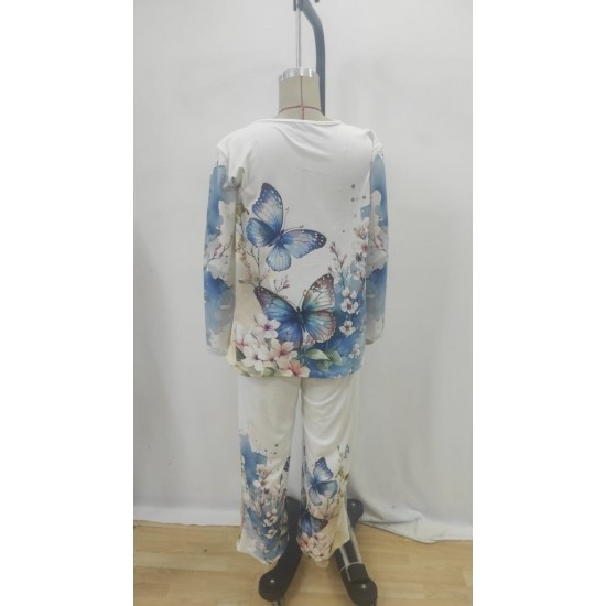 Kadın Uzun Kollu Bisiklet Yaka Kelebek Desenli Süprem Alt üst Takım, 30231