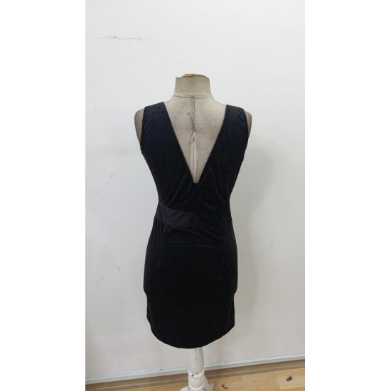 Kadın Askılı V Yakalı önden Düğmeli Mini Kalın Fitilli Kadife Elbise , 30239