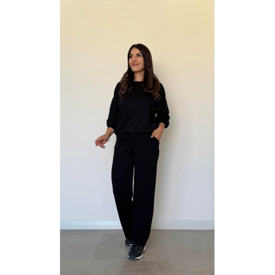 Kadın Uzun Kollu Bisiklet Yaka Viskon Iki Iplik Bluz Ve Pantolon Ikili Takım , 30266