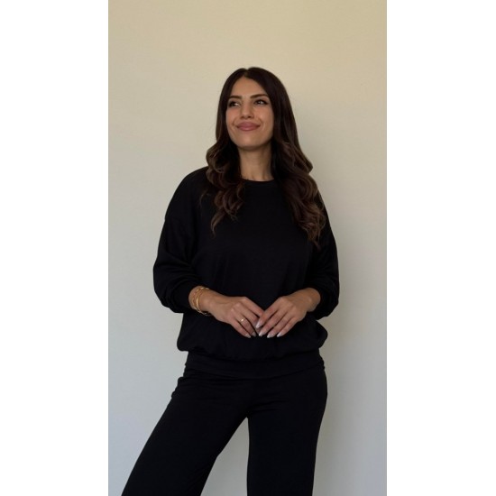 Kadın Uzun Kollu Bisiklet Yaka Viskon Iki Iplik Bluz Ve Pantolon Ikili Takım , 30266