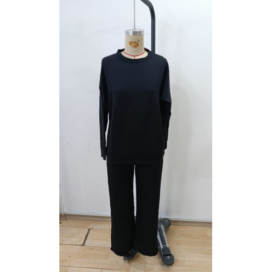 Kadın Uzun Kollu Bisiklet Yaka Viskon Iki Iplik Bluz Ve Pantolon Ikili Takım , 30266